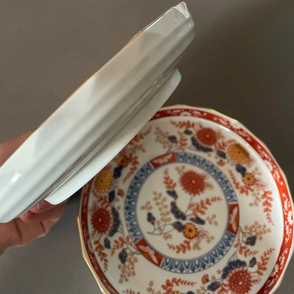 (2) Imari Made in Japan Floral Bowl Desert Fruit 7” Porcelain Vintage China